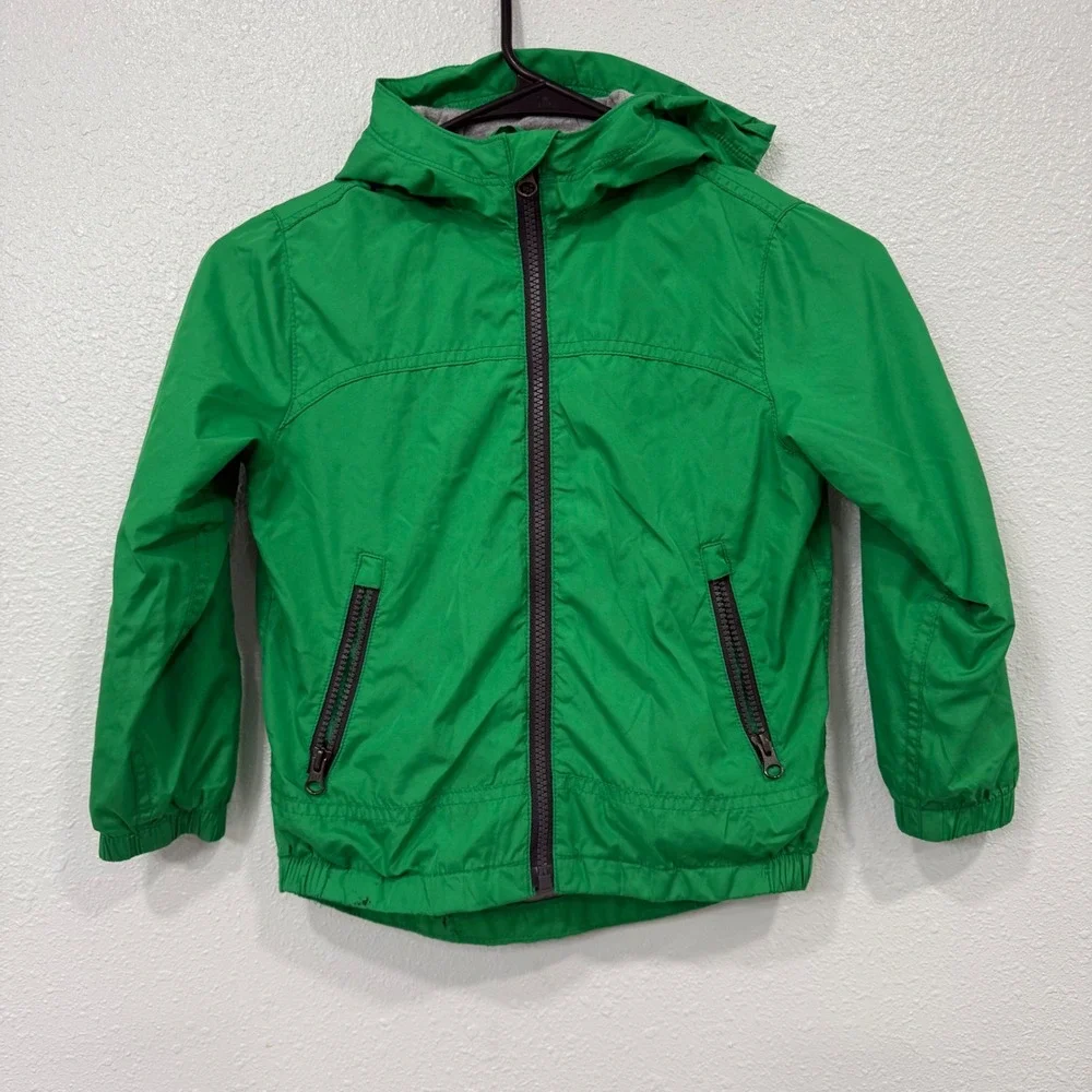 Gap Kids‎ Green Hooded Windbreaker Jacket Zip Up Jersey Lined XS 4-5 Regular
